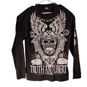 SouthPole tshirt mens 2XL XXL black thermal waffle knit skull graphic tee long s